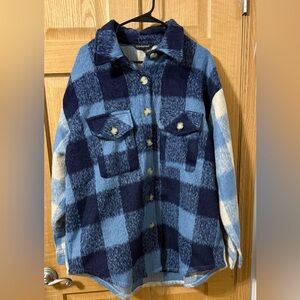 Blue Plaid Shacket Jacket Size 2XL | Cozy Oversized Button Up